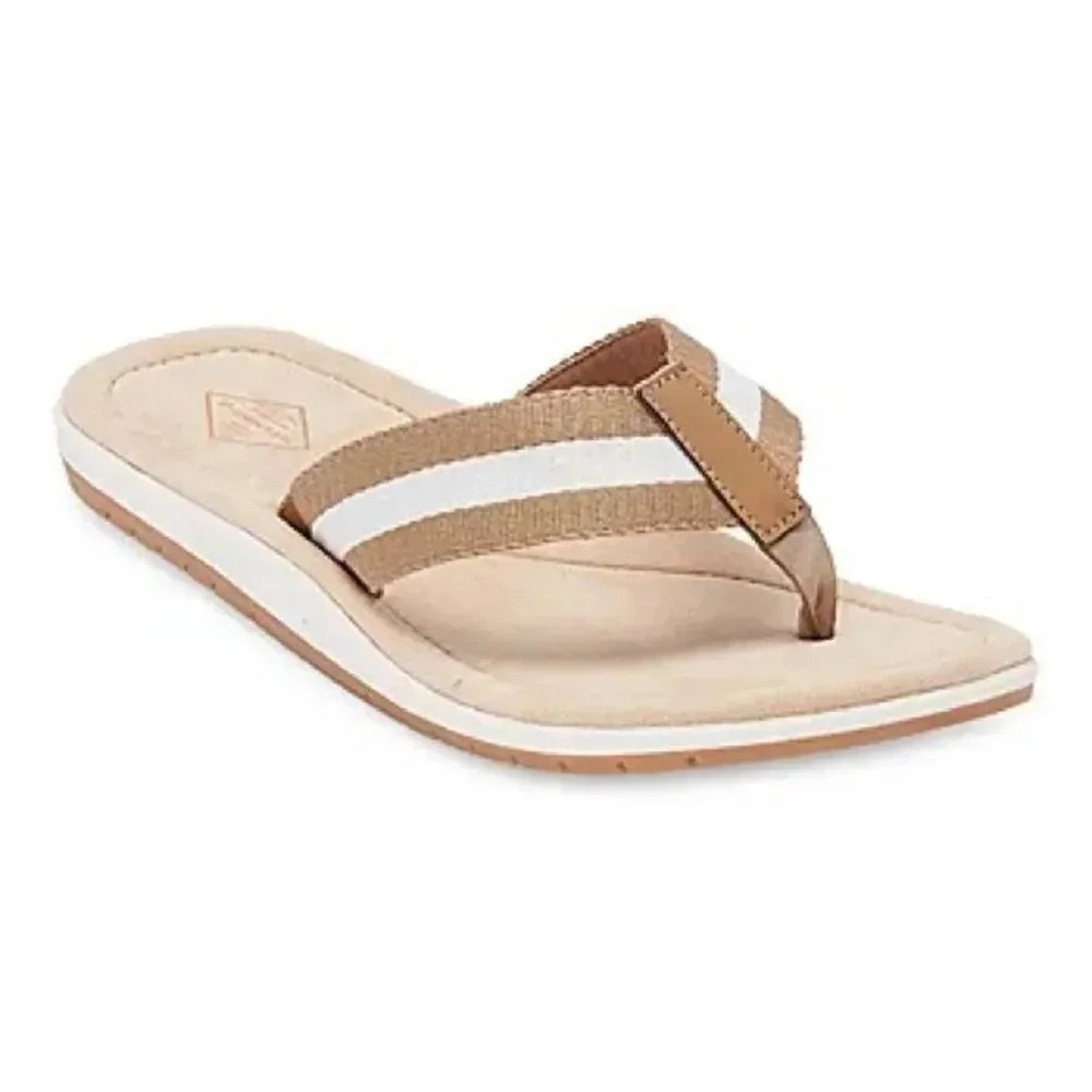 St. John's Bay Mens Flip-Flops Small 7/8 Tan and White